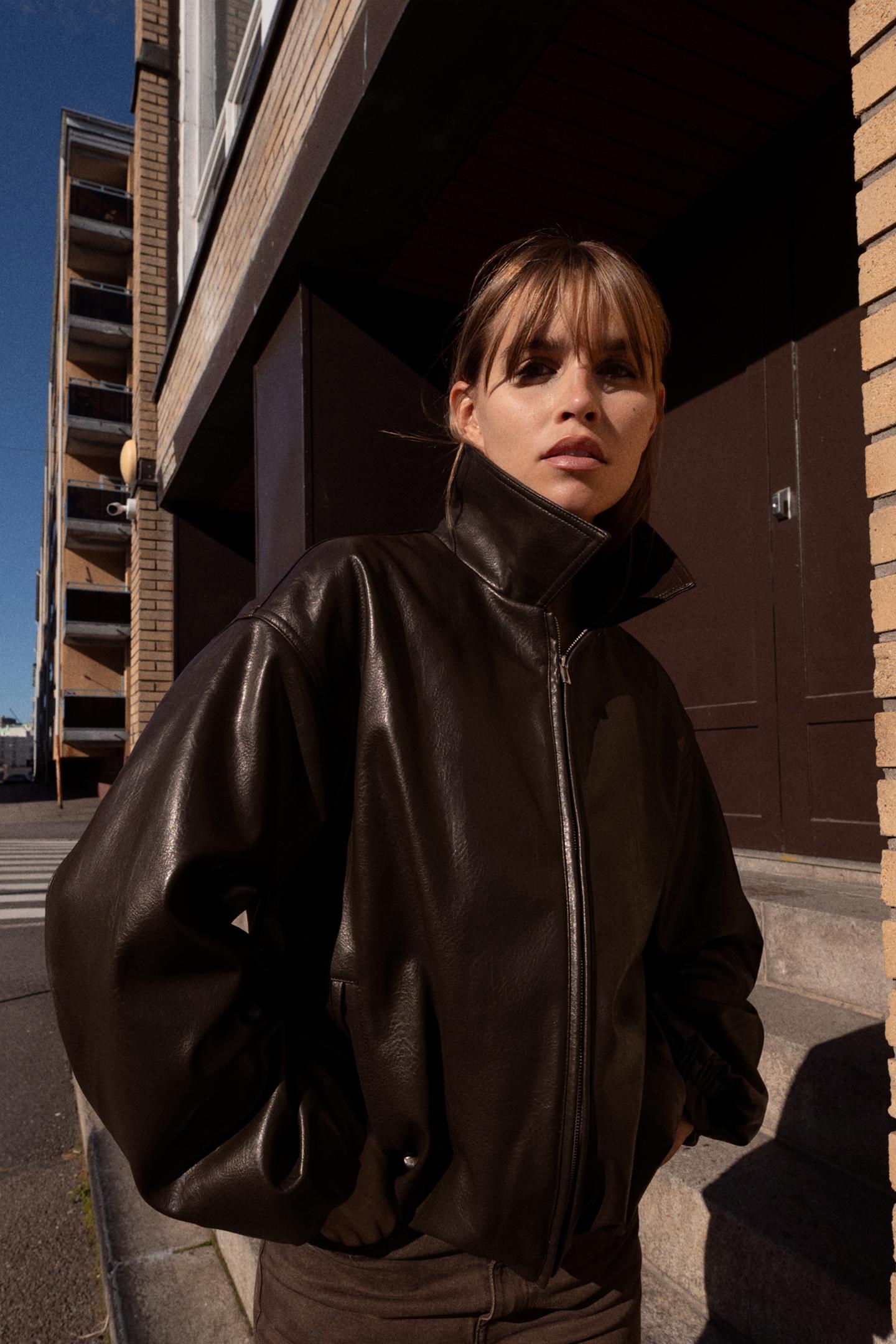 FIONA FAUX LEATHER BOMBER JACKET