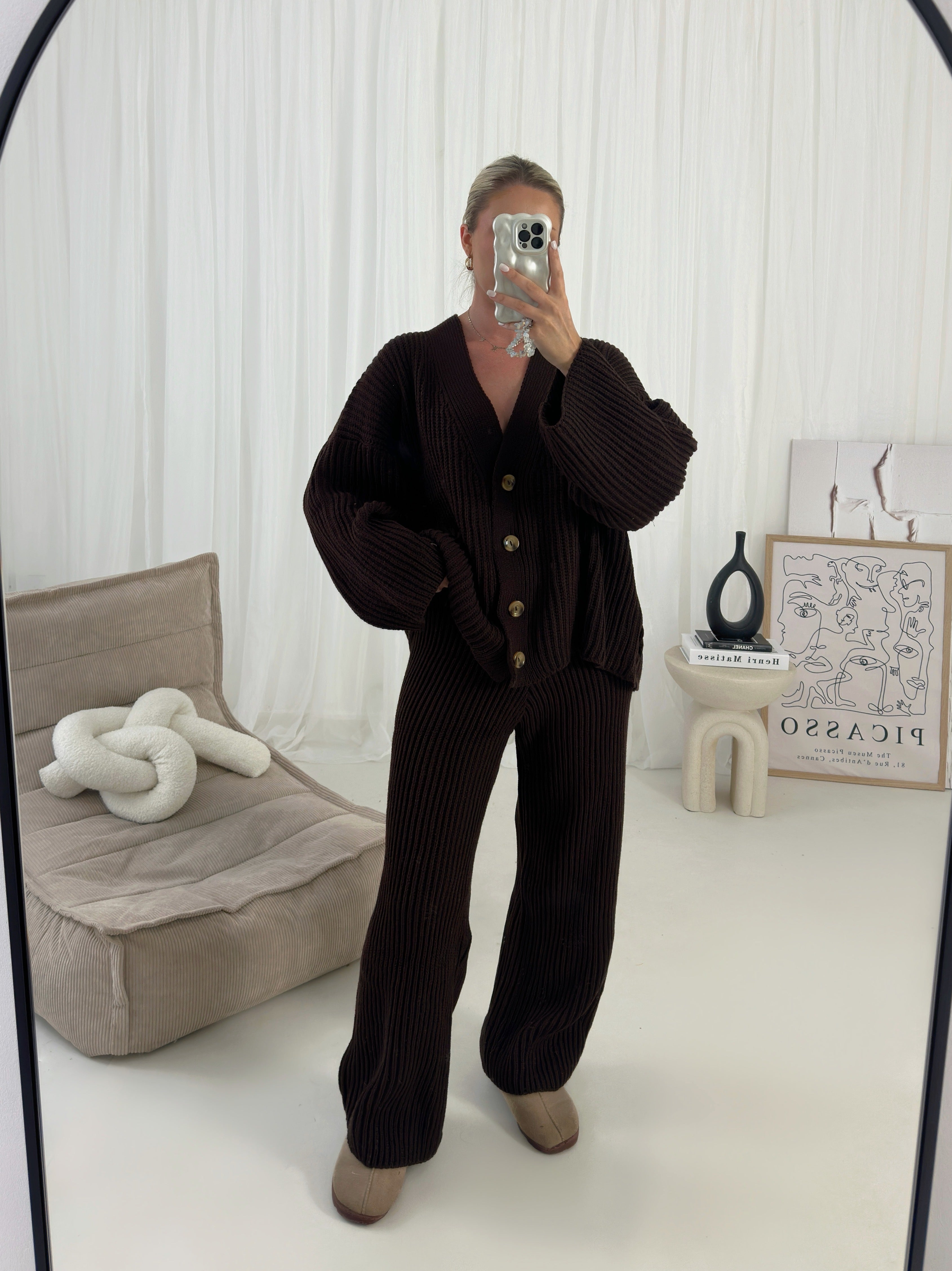 ALLURE BUTTON CARDIGAN TWO PIECE LOUNGE SET