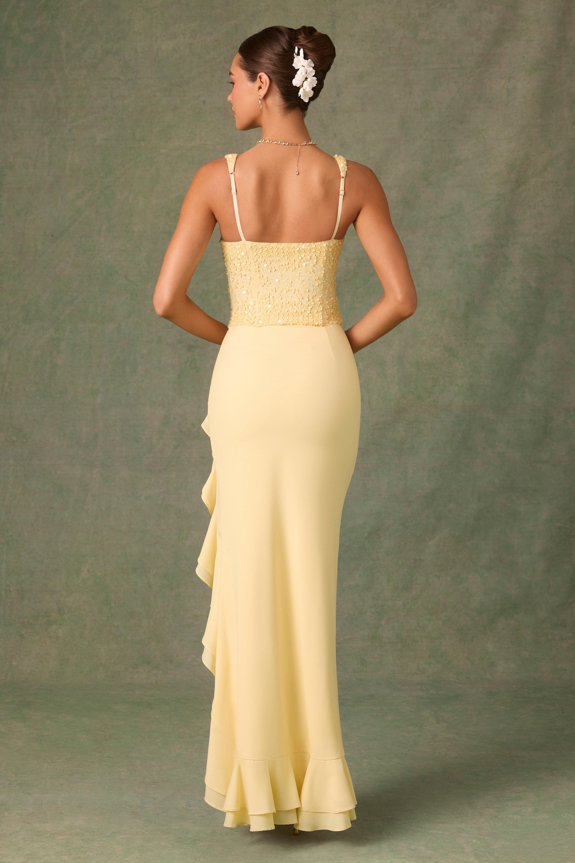 MELANIE RUFFLE-TRIM MAXI DRESS