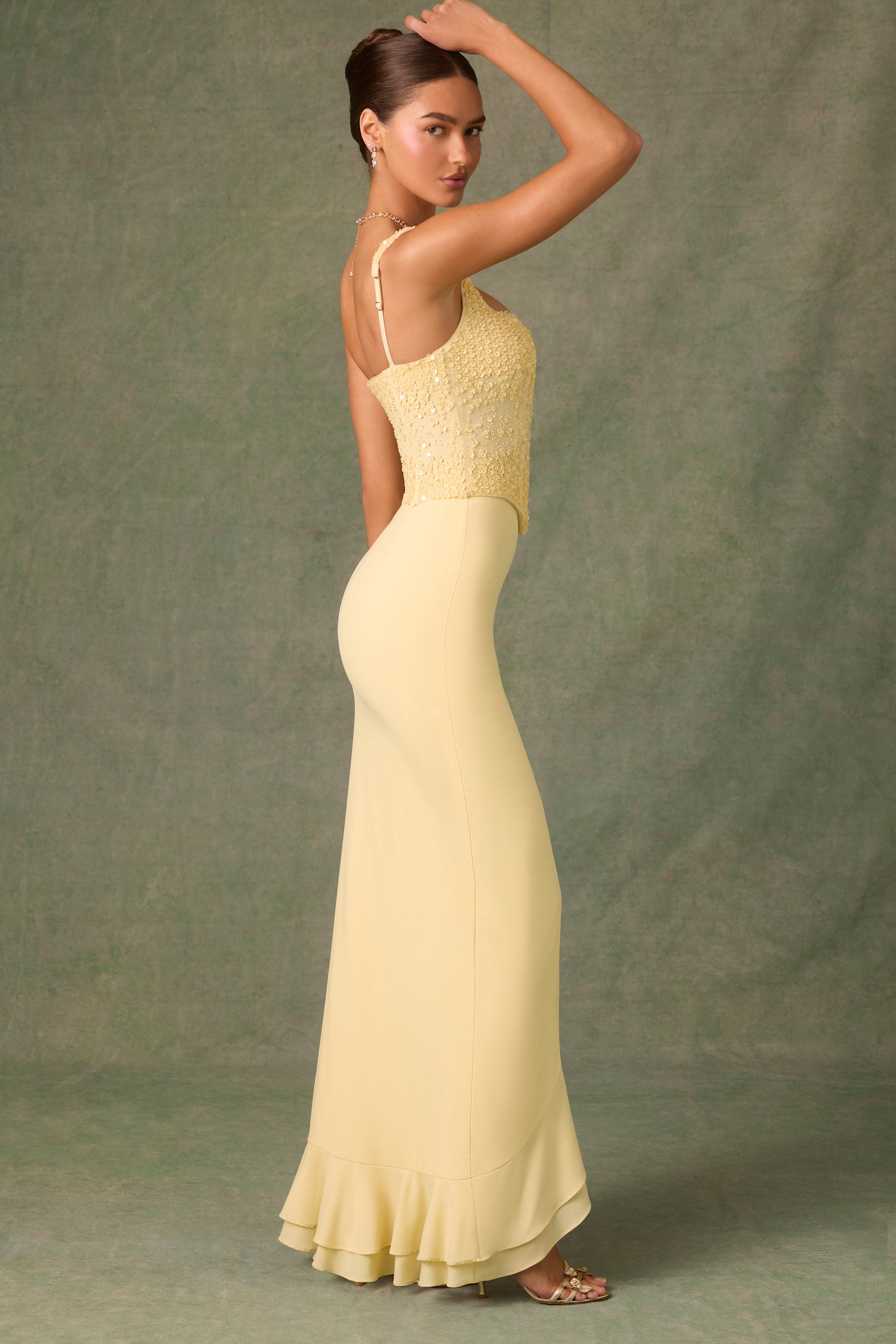 MELANIE RUFFLE-TRIM MAXI DRESS