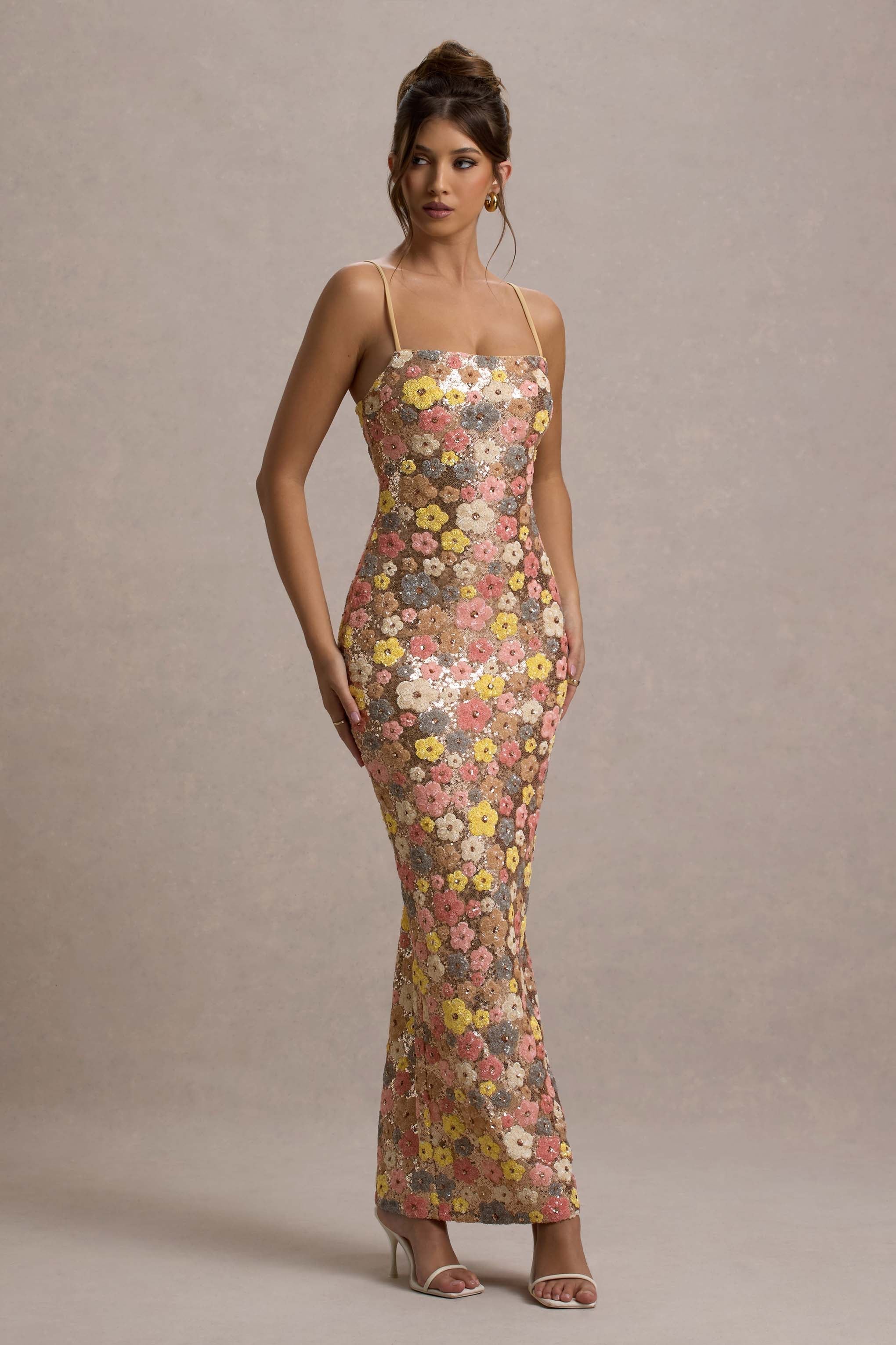 ALIZZI PASTEL FLORAL PRINT MAXI DRESS